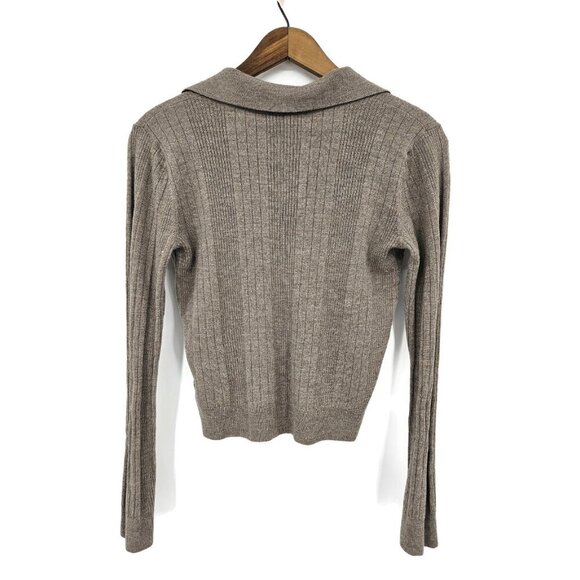 Reformation Hermia Polo Sweater Top Womens M Beige Pullover Rib Knit Merino Wool - Picture 3 of 7